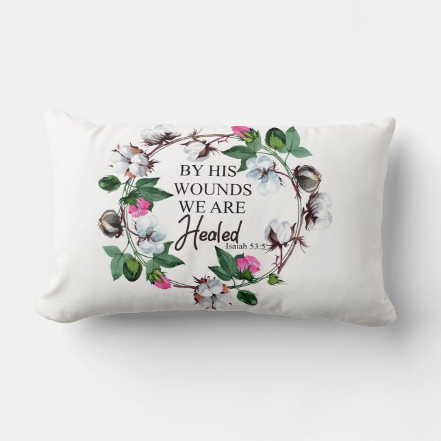 Almofada Lombar Por suas feridas nós somos curados 53:5 de Isaiah (Frente)