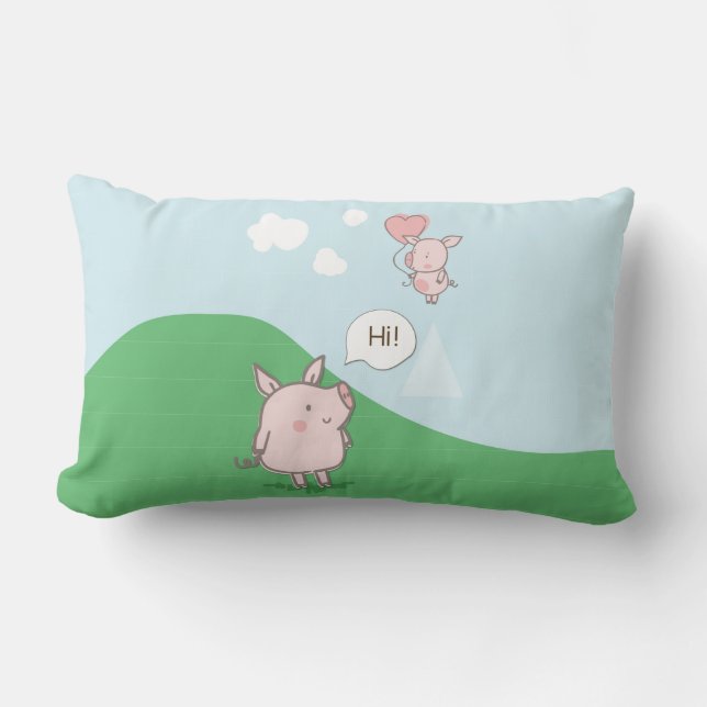 Almofada Lombar Porco Flutuante Bonito Dizendo Oi (Frente)