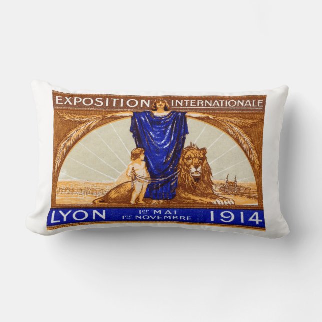 Almofada Lombar poster de Expo Internacional Lyon 1914 (Frente)