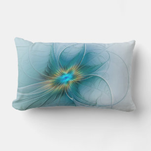 Almofada Lombar Pouca flor Dourado azul moderna do Fractal da