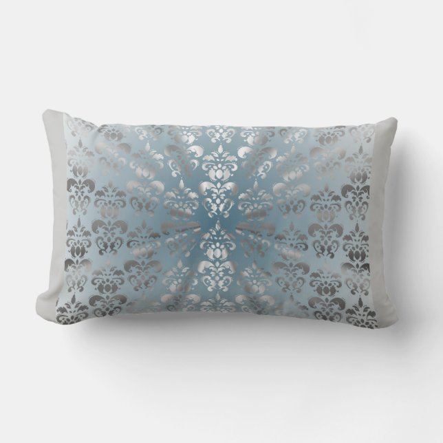 Almofada Lombar Prata e damasco cinzento/azul (Frente)