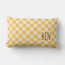Almofada Lombar Preppy Check Modern Yellow White NAME Sweet