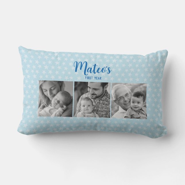 Almofada Lombar Presente Personalizado Collage 3 Fotos Bebê Menino (Verso)