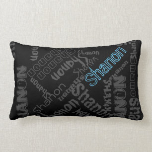 Almofada Lombar Preto, Azul Gelo, Colagem de Nome de Travesseiro C
