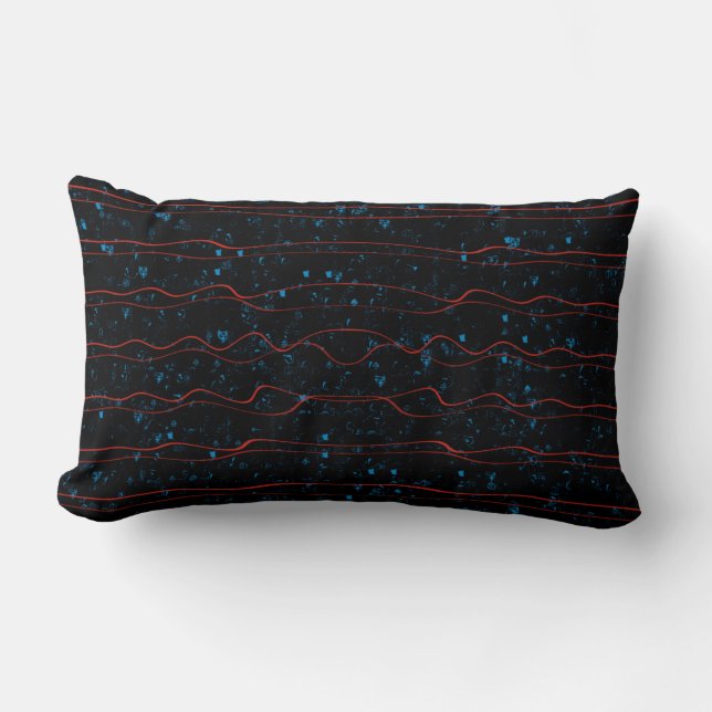 Almofada Lombar Preto e Azul com Linhas Vermelhas onduladas (Frente)