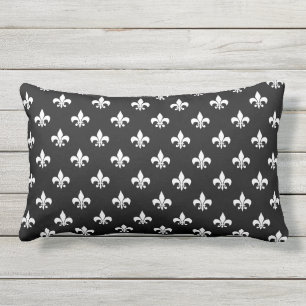 Almofada Lombar Preto e Branco Fleur de Lis Francês ao Ar Livre