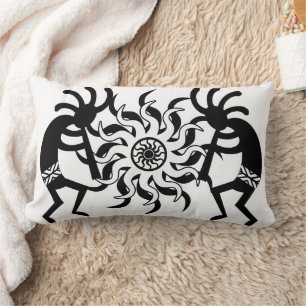 Almofada Lombar Preto e branco tribal de Kokopelli do sudoeste