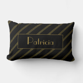 Almofada Lombar Preto Moderno Elegante com Linhas Douradas Pontilh