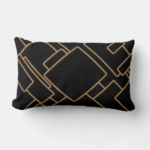 Almofada Lombar Preto & teste padrão geométrico Dourado das form
