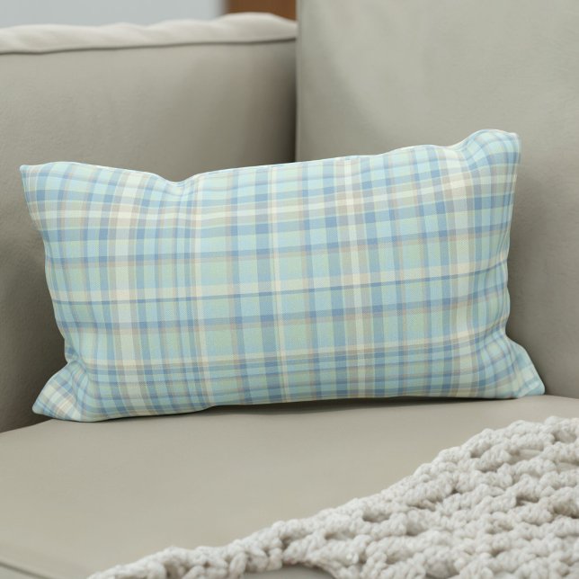 Almofada Lombar Primavera moderno Figuras do Tartan Figaro Blue Xa (Fun spring tartan lumbar pillow for your car or home. )