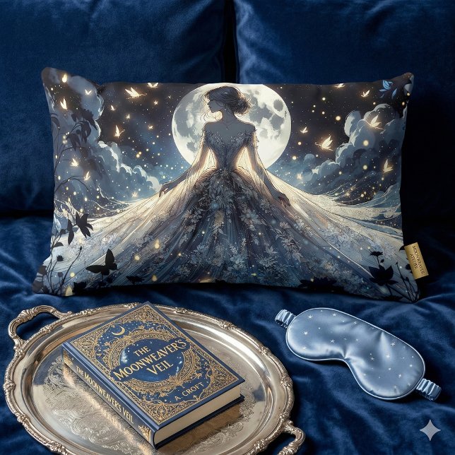 Almofada Lombar Princesa Fada ao Luar Vestido Celestial (Moonlit Fairy Princess Celestial Gown Lumbar Pillow Mockup A)