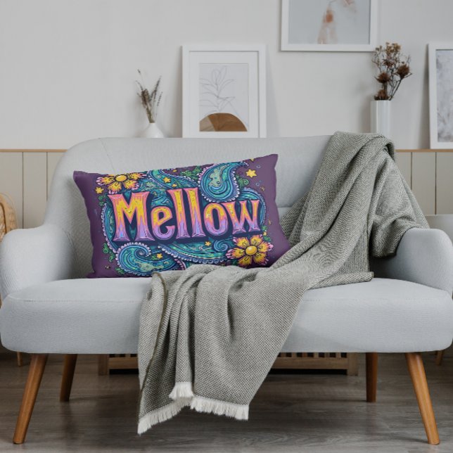 Almofada Lombar Psychedelic Groovy "Mellow" Retro Hippie Art (Psychedelic Groovy "Mellow" Retro Hippie Art Lumbar Pillow)