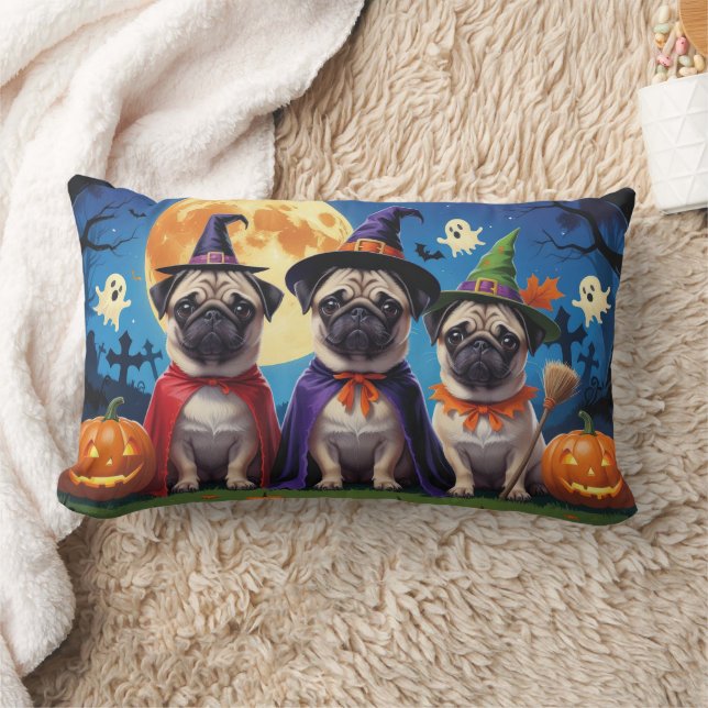 Almofada Lombar Pug Dog Pumpkin Halloween Engraçado (Cobertor)
