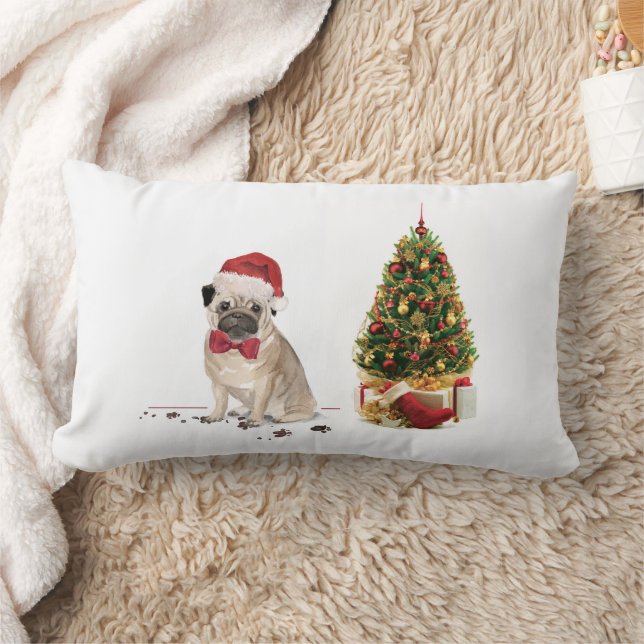 Almofada Lombar Pug Engraçado Cachorro de Natal Engraçado com Árvo (Cobertor)