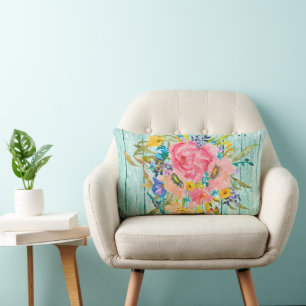 Almofada Lombar Pulverização Floral com Rosa de Aquarelas Aqua d