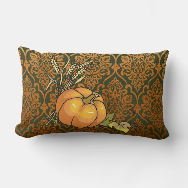 Almofada Lombar Pumpkin Patch Laranja e Design Verde Travesseiro l (Frente)
