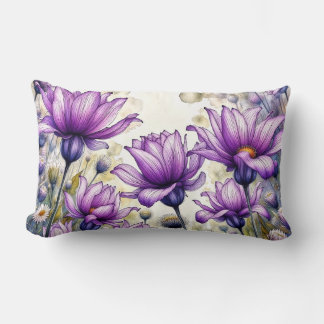 Almofada Lombar Purple Floral Art Print | Watercolor Daisy Flower 