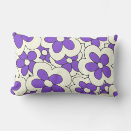 Almofada Lombar Púrpura e Design de Flor de Creme desenhada à Mão
