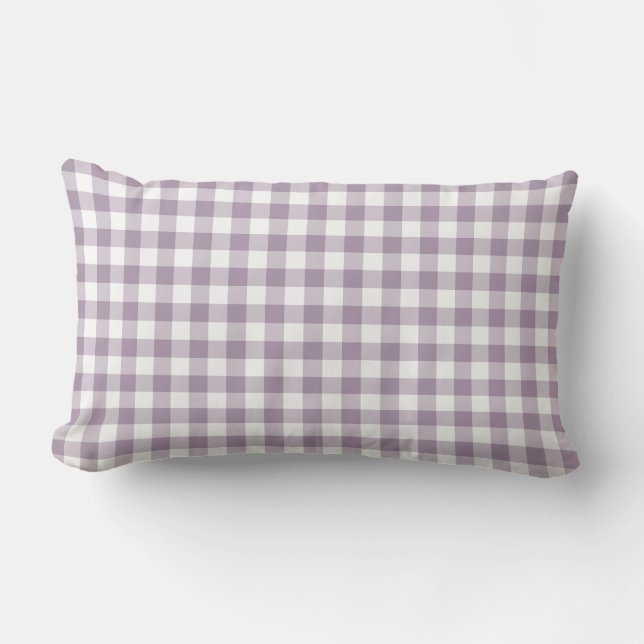 Almofada Lombar Púrpura Pastel e Padrão de Gingham Branco (Frente)
