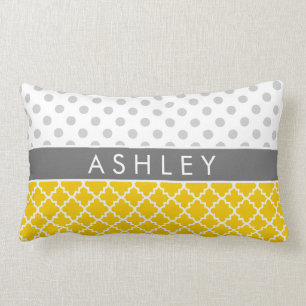 Almofada Lombar Quatrefoil amarelo e teste padrão de bolinhas