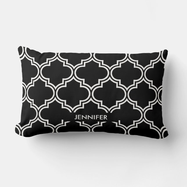 Almofada Lombar Quatrefoil Preto e Branco (Frente)