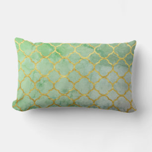 Almofada Lombar Quatrefoil Seafoam Green Vintage, Dourado Rústico