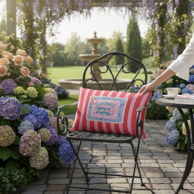 Almofada Lombar Quirky Sardines Can Red Pink Stripes Decor (Criador carregado)