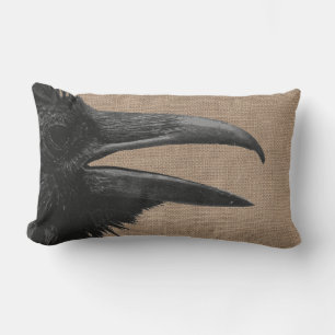 Almofada Lombar Raven Bird & Faux Burlap, gótica