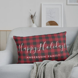Almofada Lombar Red Buffalo Check Happy Holidays Nome da Família