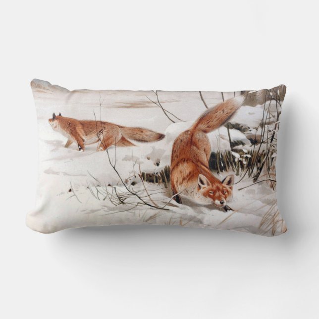 Almofada Lombar Red Foxes in the Winter Snow (by Wilhelm Kuhnert) (Frente)