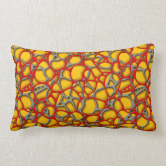 Almofada Lombar Rede vermelha e cinza sobre fundo amarelo.