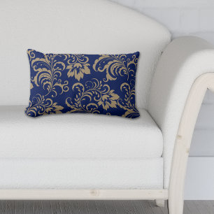 Almofada Lombar Redemoinho floral Dourado azul