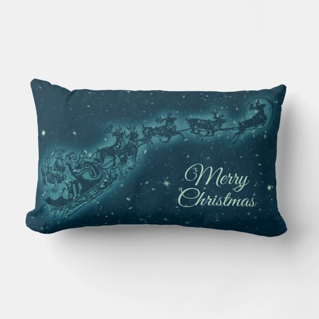 Almofada Lombar Reindeers Puxando Papai Noel Feliz Natal (Frente)