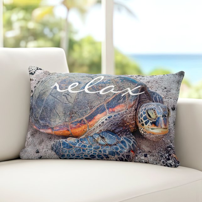 Almofada Lombar Relax Script Hawaiian Sea Turtle Honu Bold Foto (Criador carregado)
