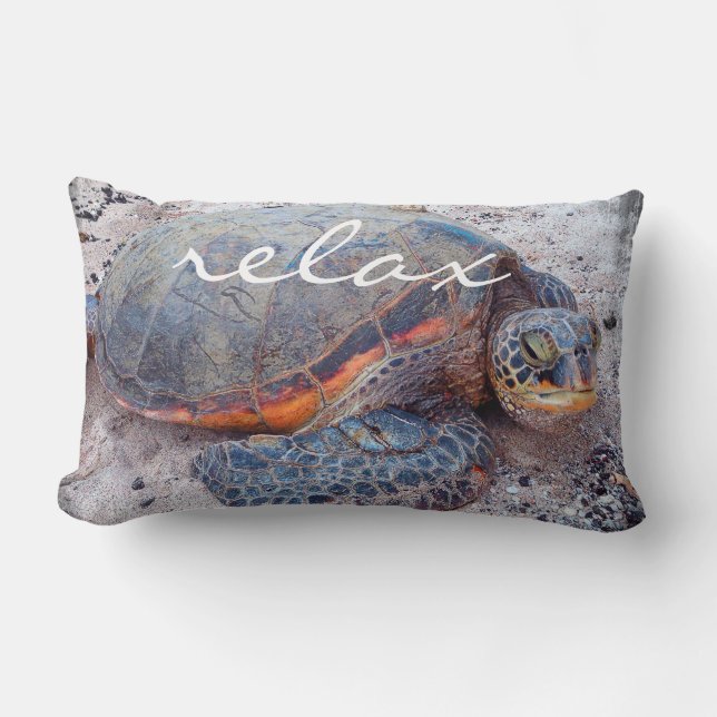 Almofada Lombar Relax Script Hawaiian Sea Turtle Honu Bold Foto (Frente)