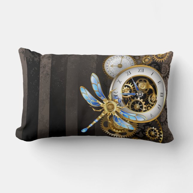 Almofada Lombar Relógio Steampunk com Dragonfly Mecânica (Frente)