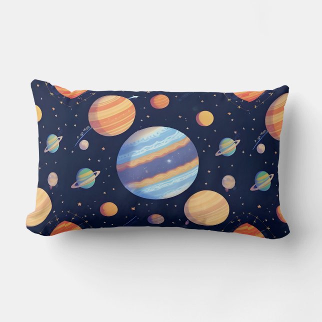 Almofada Lombar Representação Artística Colorida de Planetas e Est (Frente)