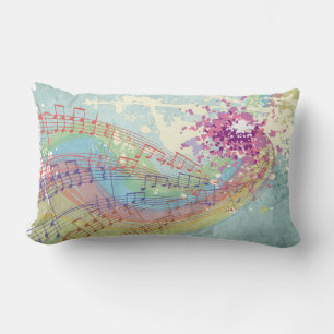 Almofada Lombar Retro Rainbow e Music Notes em uma textura Shabby