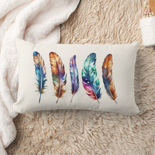 Almofada Lombar Reversible Multicolor Boho Feathers - Blue Graphic (Cobertor)