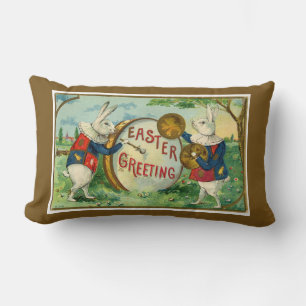 Almofada Lombar Rico Branco da Páscoa Bunnies Castanho Escuro Reve
