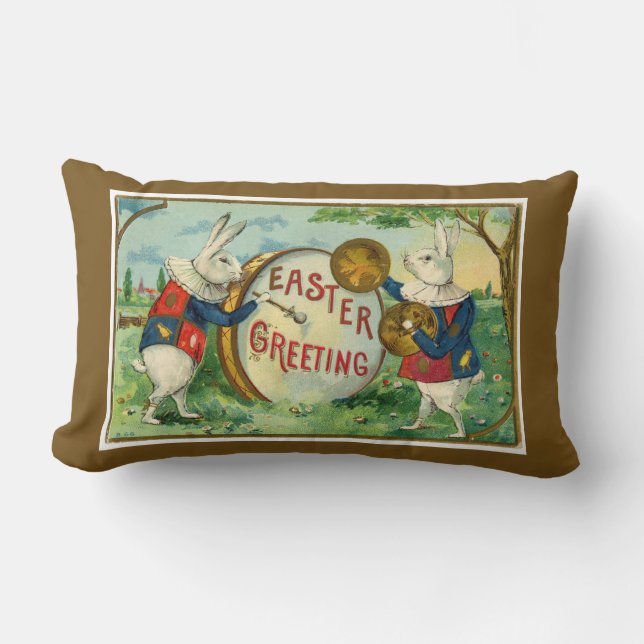Almofada Lombar Rico Branco da Páscoa Bunnies Castanho Escuro Reve (Frente)