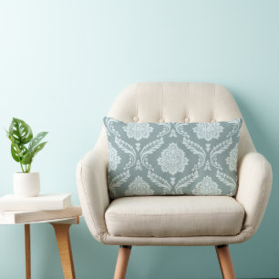 Almofada Lombar Rococo Damask Grande Padrão Azul Ovo de Pato+Turqu