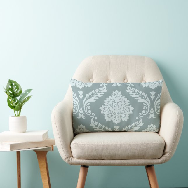 Almofada Lombar Rococo Damask Lg Pattern Duck Egg Blue+Teal (Cadeira)