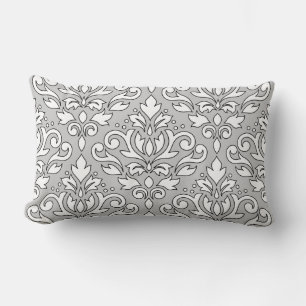 Almofada Lombar Rolar Cinza Damask Big Ptn White (Linha Preta)