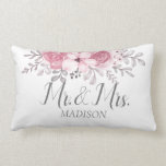 Almofada Lombar Romântica Watercolor Rosa Florals Sr. & Sra. Weddi<br><div class="desc">Para casamento</div>