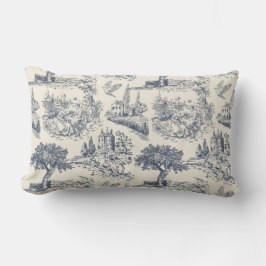 Almofada Lombar Romântico Azul Toile de Jouy, estilo country franc