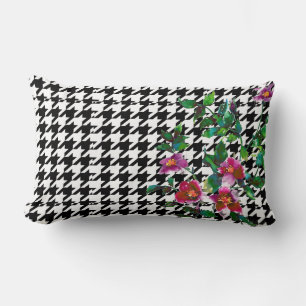 Almofada Lombar Rosa com dente de cão preto e branco