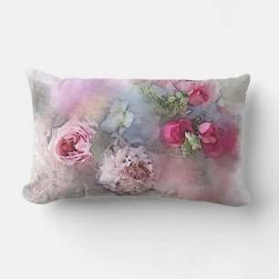 Almofada Lombar Rosa de Aquarela Flores Buquê Elegante