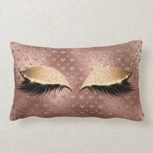 Almofada Lombar Rosa de Cobre, Dourado, Lança Corações