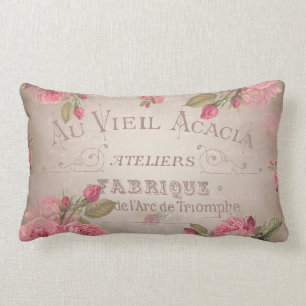 Almofada Lombar Rosa de rosas shabbychic francês do vintage flora